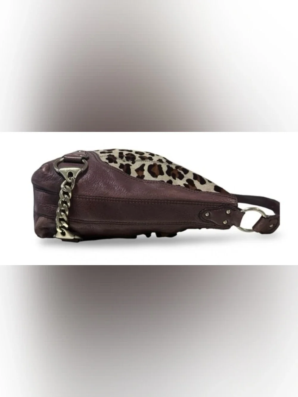 Michael Kors Leopard Print Calf Hair Hobo Bag Brown Leather Shoulder Purse - Picture 7 of 10
